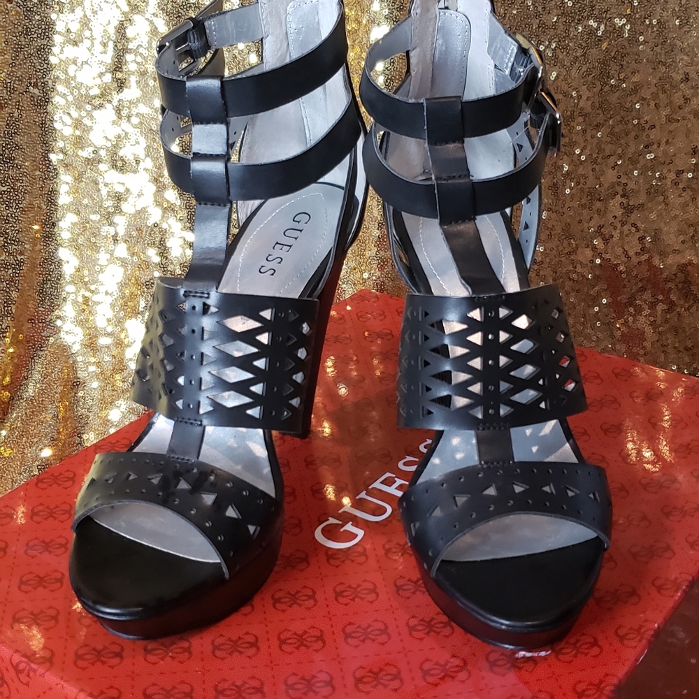 Guess Black 8 1/2 open toe heels